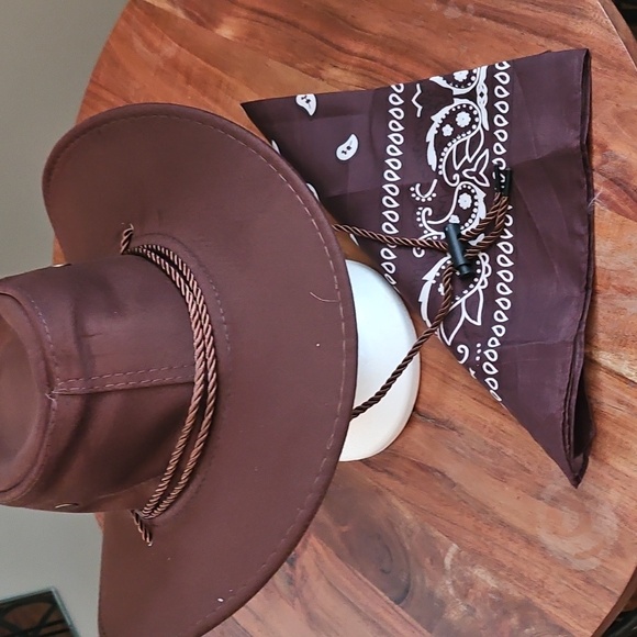 "Boots On The Ground", Stylish BROWN Cowboy Hat with Brown Bandana - Picture 1 of 3